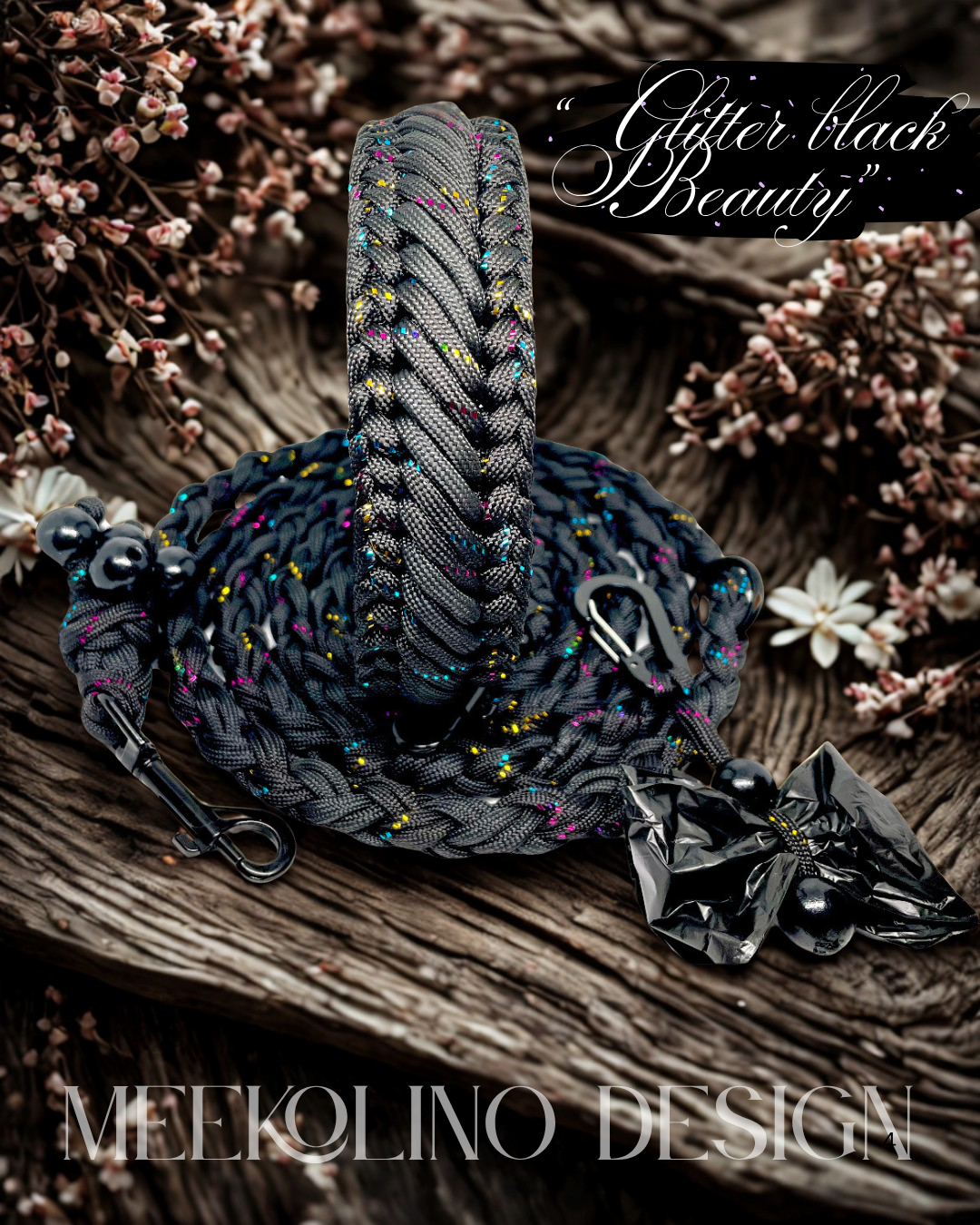 Paracord Set Halsband und Leine „Glitter Black Beauty“