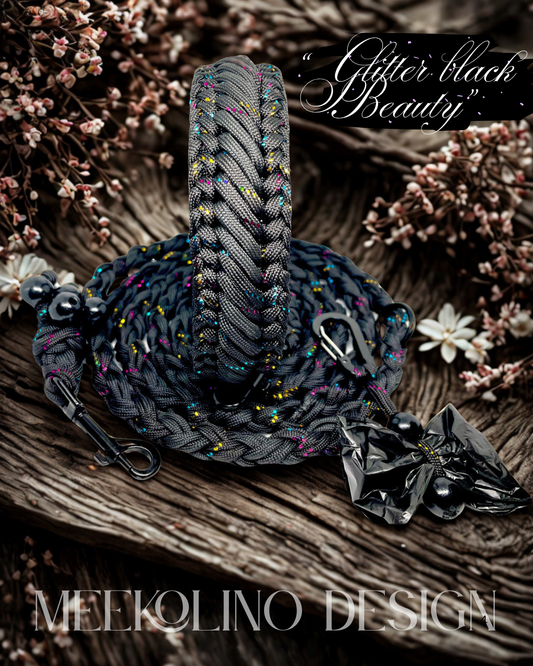 Paracord Set Halsband und Leine „Glitter Black Beauty“