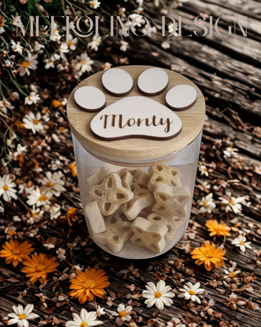 Leckerli-Glas mit Holzpfoten-Deckel zum Personalisieren