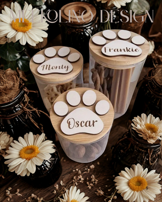 Leckerli-Glas mit Holzpfoten-Deckel zum Personalisieren