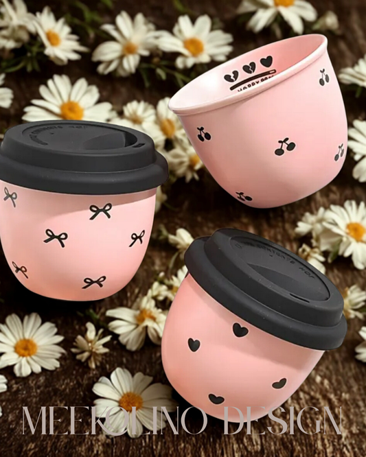 Keramikbecher rosa mit Deckel