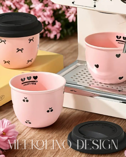 Keramikbecher rosa mit Deckel