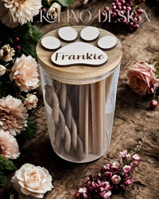 Leckerli-Glas mit Holzpfoten-Deckel zum Personalisieren